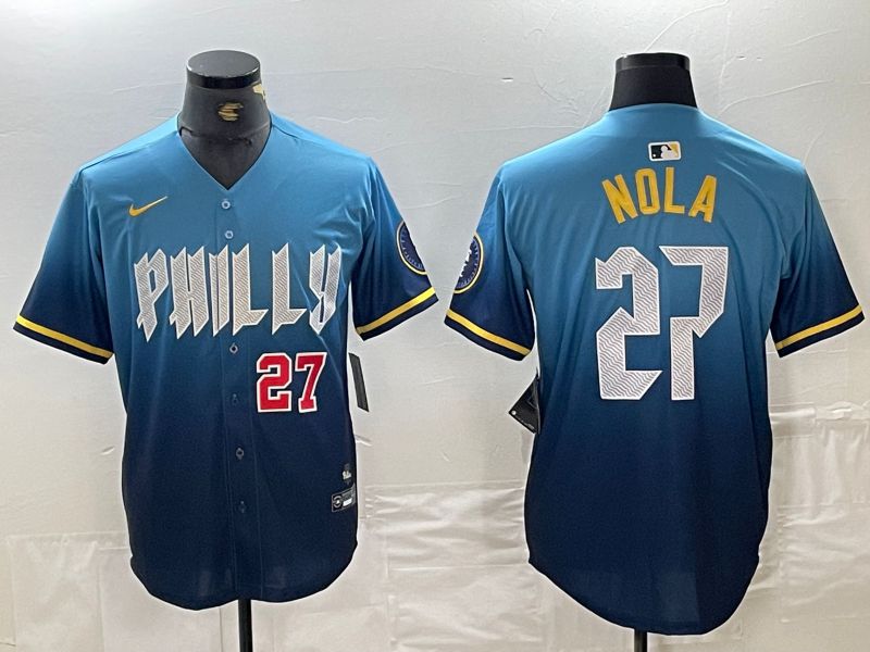 Men Philadelphia Phillies #27 Nola Blue City Edition Nike 2024 MLB Jersey style 2->philadelphia phillies->MLB Jersey